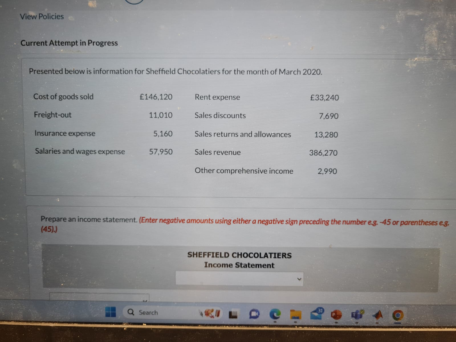  Current Attempt in Progress Presented below is information for Sheffield Chocolatiers