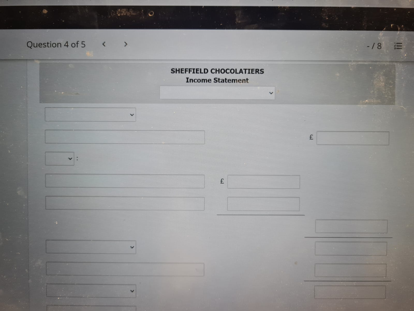 for the month of March 2020. Prepare an income statement. (Enter negative