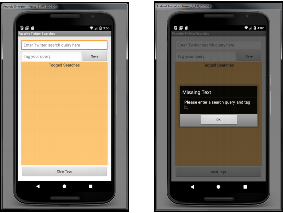 Develop a Favorite Twitter Searches app. This app allows users to save