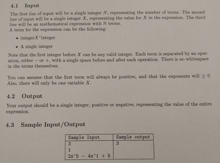 4.1 Input The first line of input will be a single