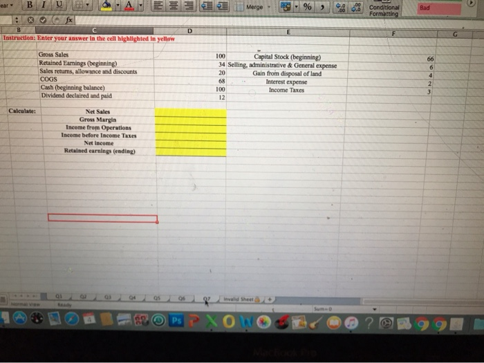 Gross Sales 100 Capital Stock (beginning) 34 Selling, administrative & General expense