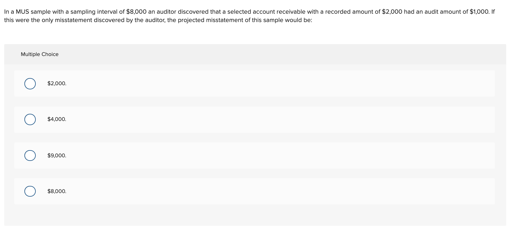 In a MUS sample with a sampling interval of $8,000 an