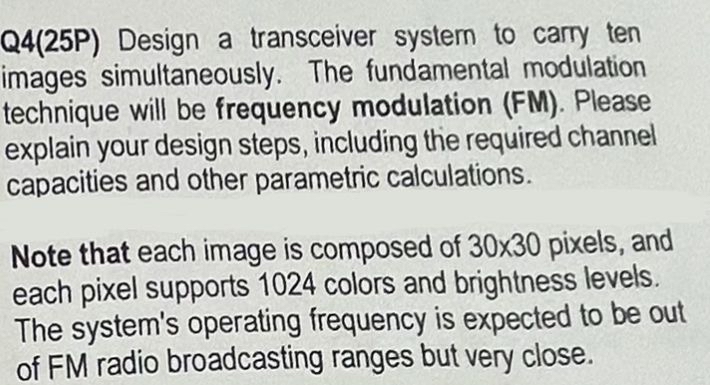  Q4(25P) Design a transceiver system to carry ten images simultaneously. The