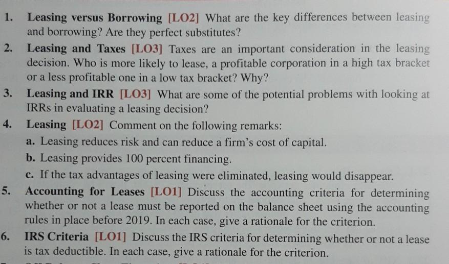  a 1. Leasing versus Borrowing [LO2] What are the key differences