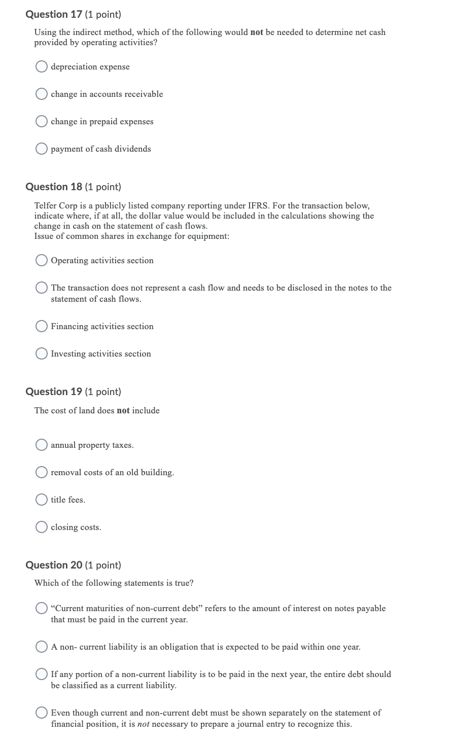 Question 17 (1 point) Using the indirect method, which of the