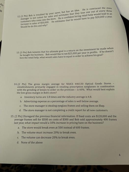 Average by Year (Number of Financial Statements) 12. (3 Pts) Bob is