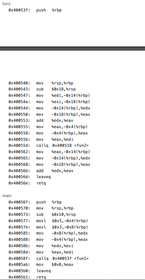 the instructions please Consider the following assembly code. Here are 4 functions