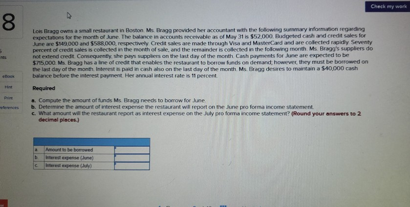 Check my work 00 UI nts e Book Lois Bragg owns