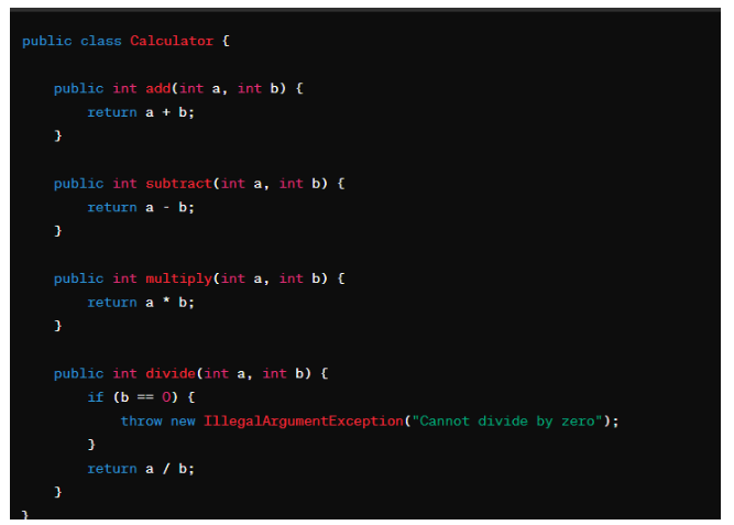  Write unit test for each method in the below Calculator class.