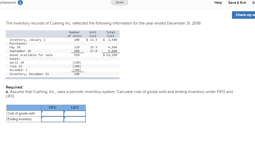  omework Saved Help Save & Exit Su Check my w The