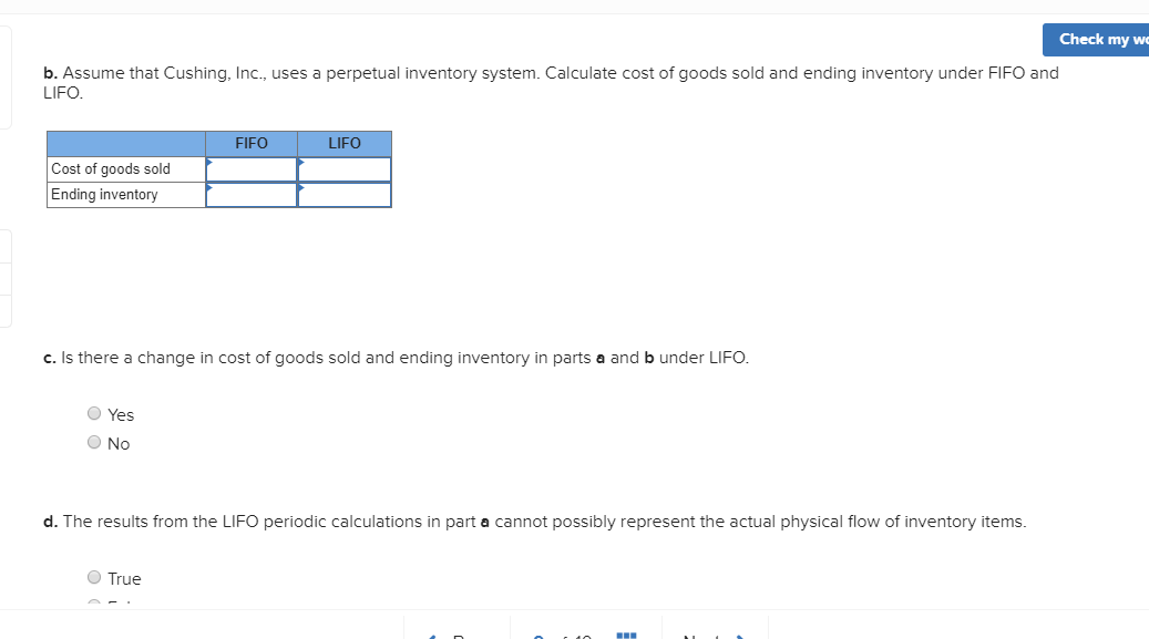 inventory records of Cushing Inc. reflected the following information for the year