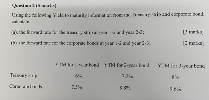 please show working Question 2 (5 marks) Using the following Yield to