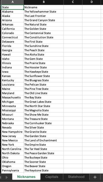 Nicknames. Use a VLOOKUP() function to add the nicknames from the nicknames