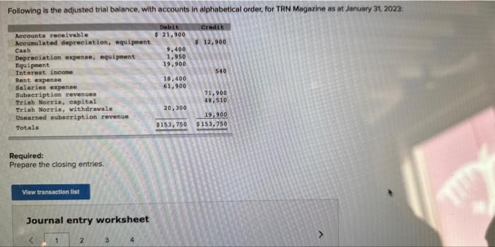 Need answer ASAP Required: Prepare the closing entries. Journal entry worksheet Journal
