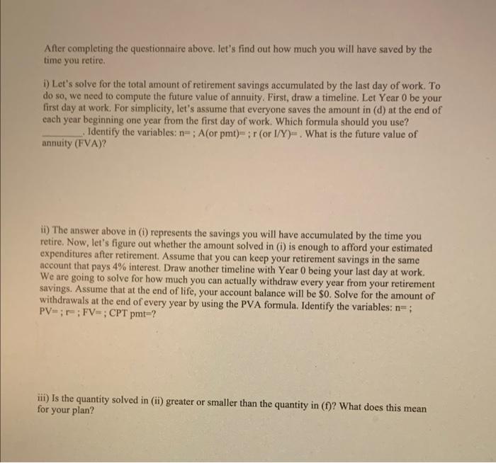 the career and the retiring age of 65. Assignment: Personal Financial Planning