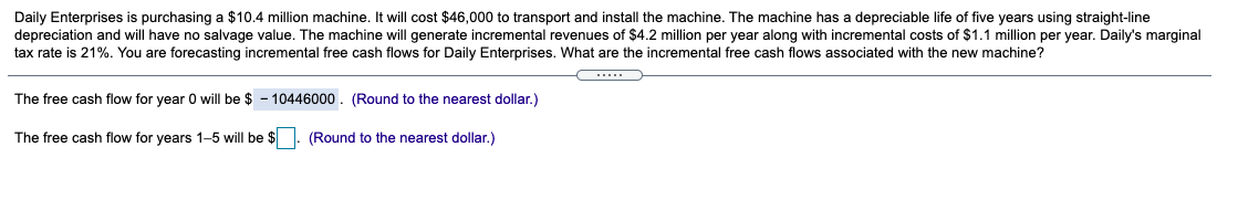  Daily Enterprises is purchasing a $10.4 million machine. It will cost