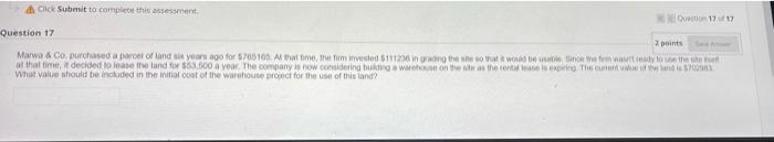  Click Submit to complete this assessment. Question 1717 Question 17 2
