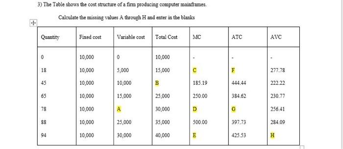  Calculate the missing values \\( \\mathrm{A} \\) through \\( \\mathrm{H} \\)