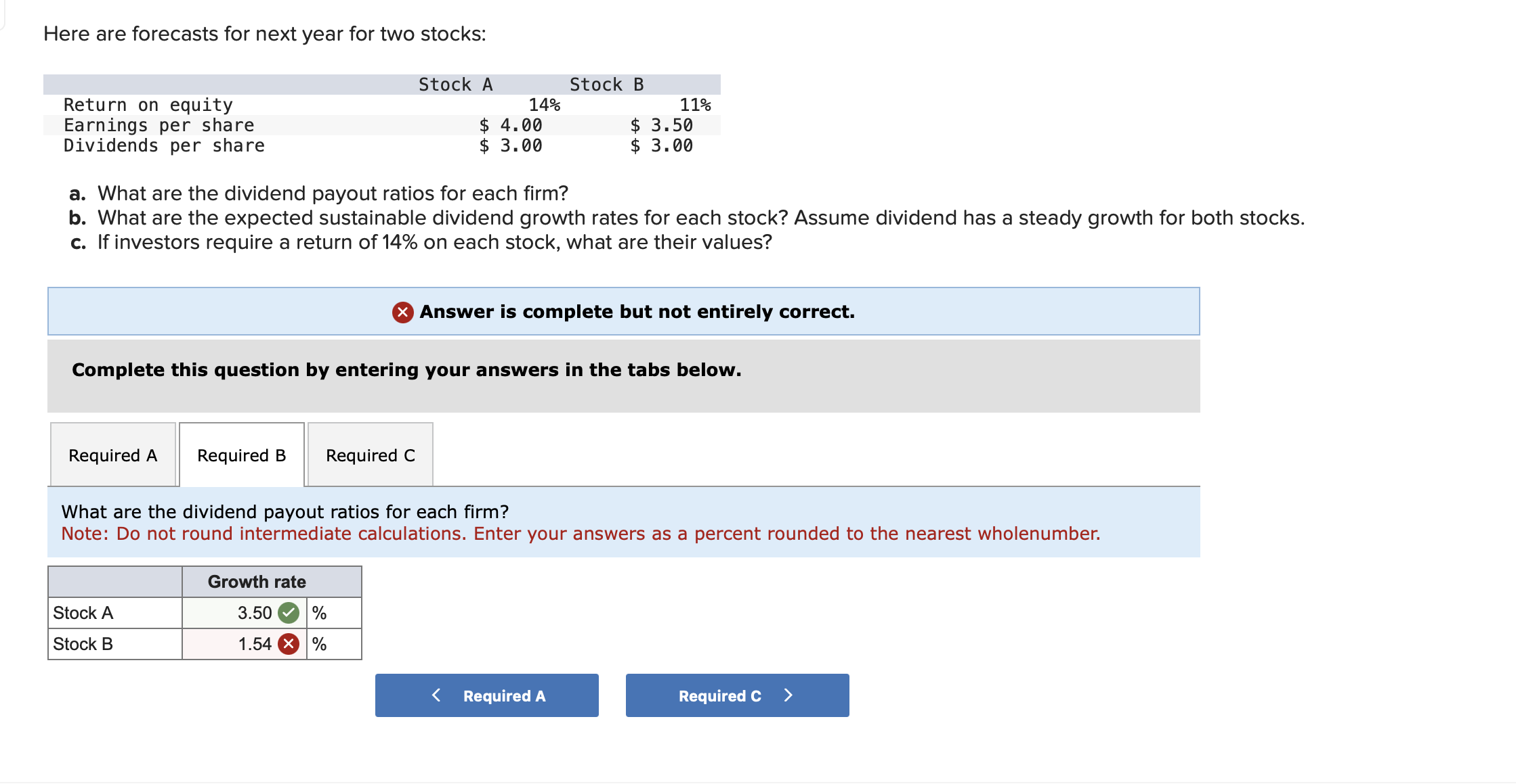  Here are forecasts for next year for two stocks: a. What