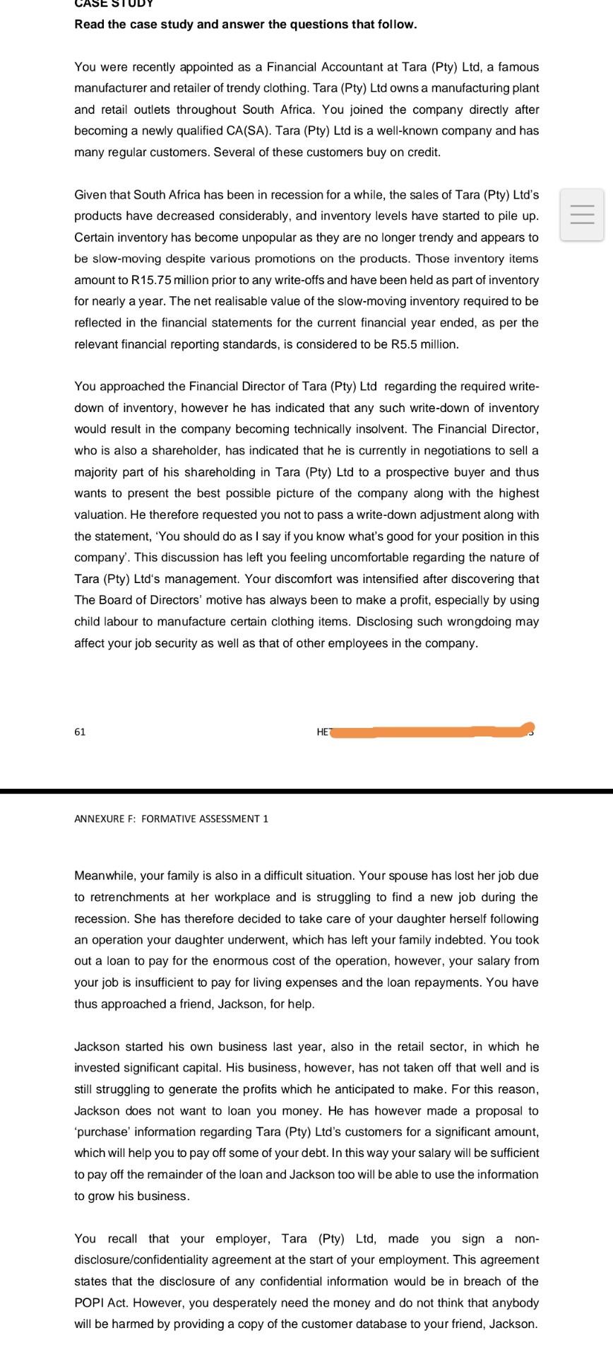  Read the case study and answer the questions that follow. You