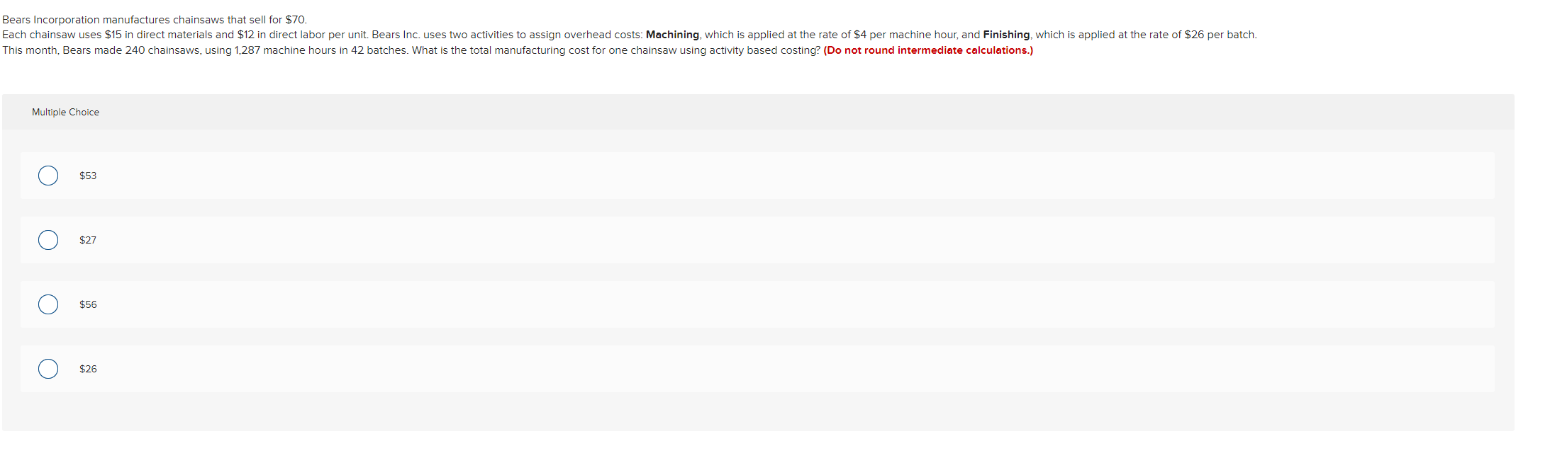  Multiple Choice $53 $27 $56 $26