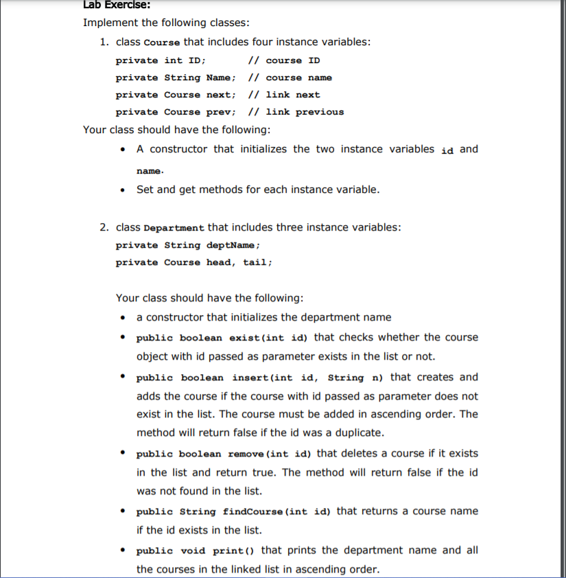 please solve this it is data structure Lab Exercise: Implement the following