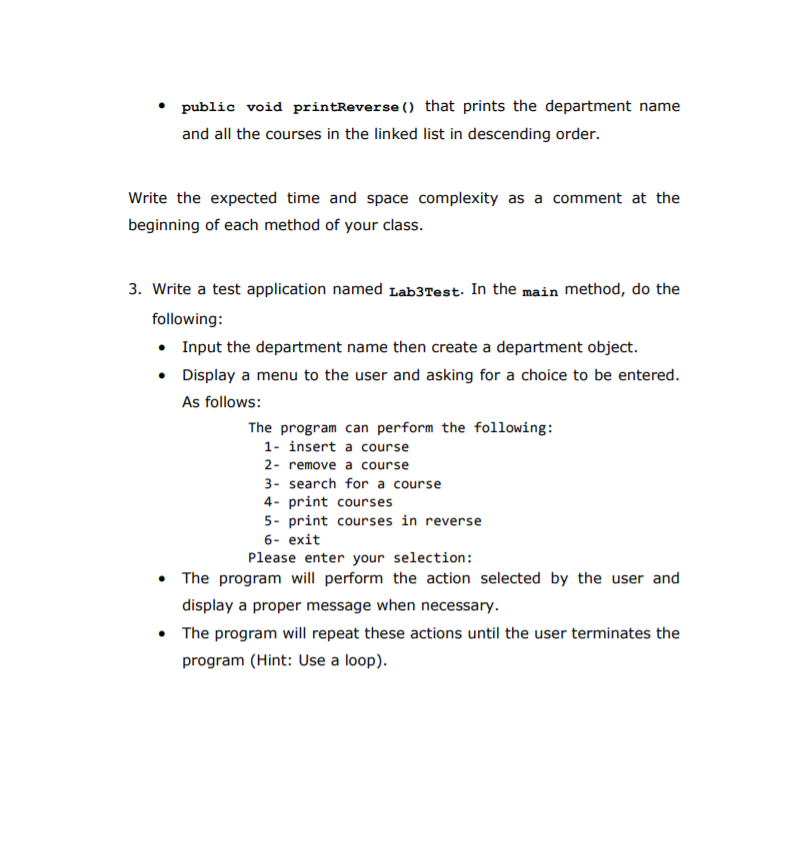 classes: 1. class Course that includes four instance variables: private int ID;