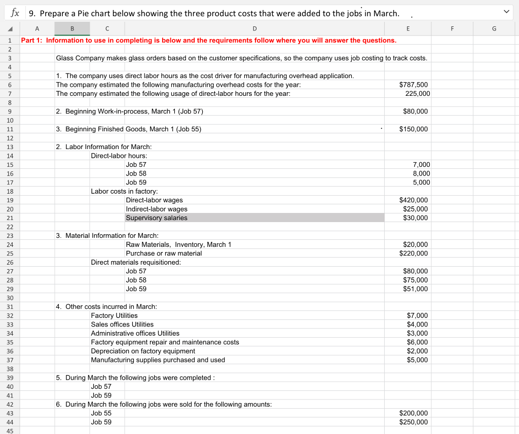 please help with #9. 9. Prepare a Pie chart below showing the
