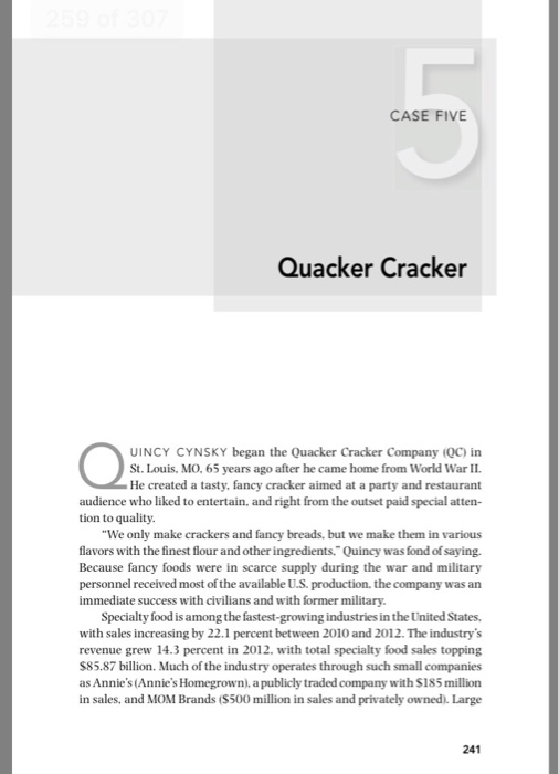  Help please! CASE FIVE Quacker Cracker UINCY CYNSKY began the Quacker