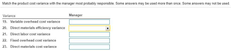 Answer options (drop down menu) for Question 19: A. Human resources