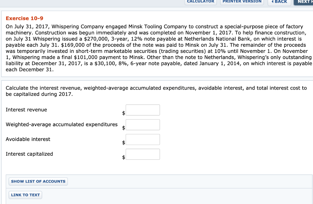  CALCULATOR PRINTER VERSION BACK NEXT Exercise 10-9 On July 31, 2017,