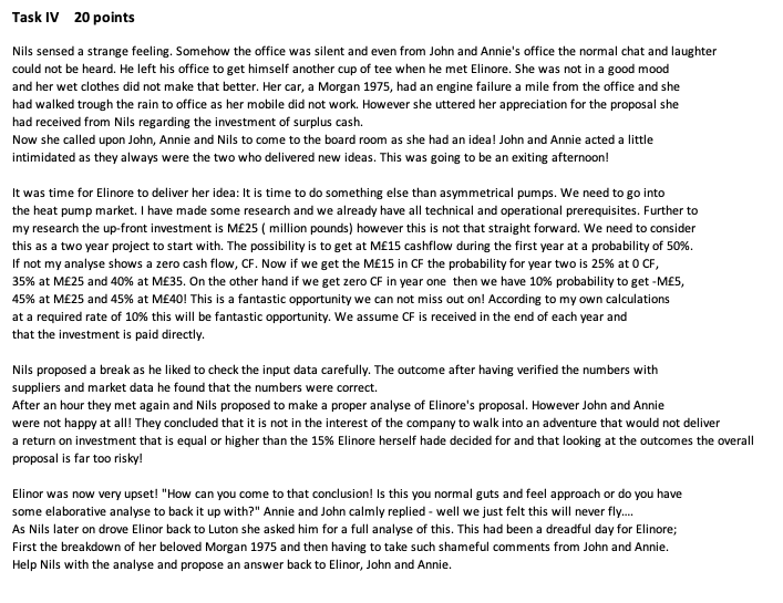 Task IV 20 points Nils sensed a strange feeling. Somehow the