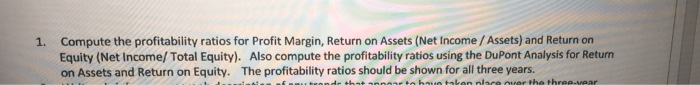  1. Compute the profitability ratios for Profit Margin, Return on Assets