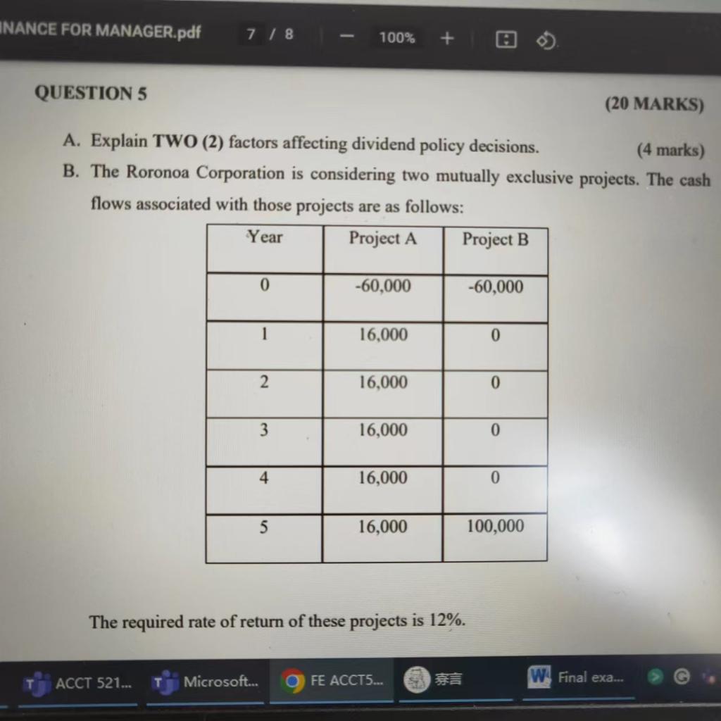 NANCE FOR MANAGER.pdf 7/8 1 100% + QUESTION 5 (20 MARKS)