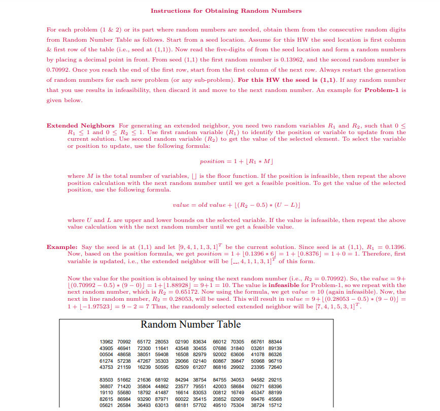  Instructions for Obtaining Random Numbers For each problem (1&2) or its