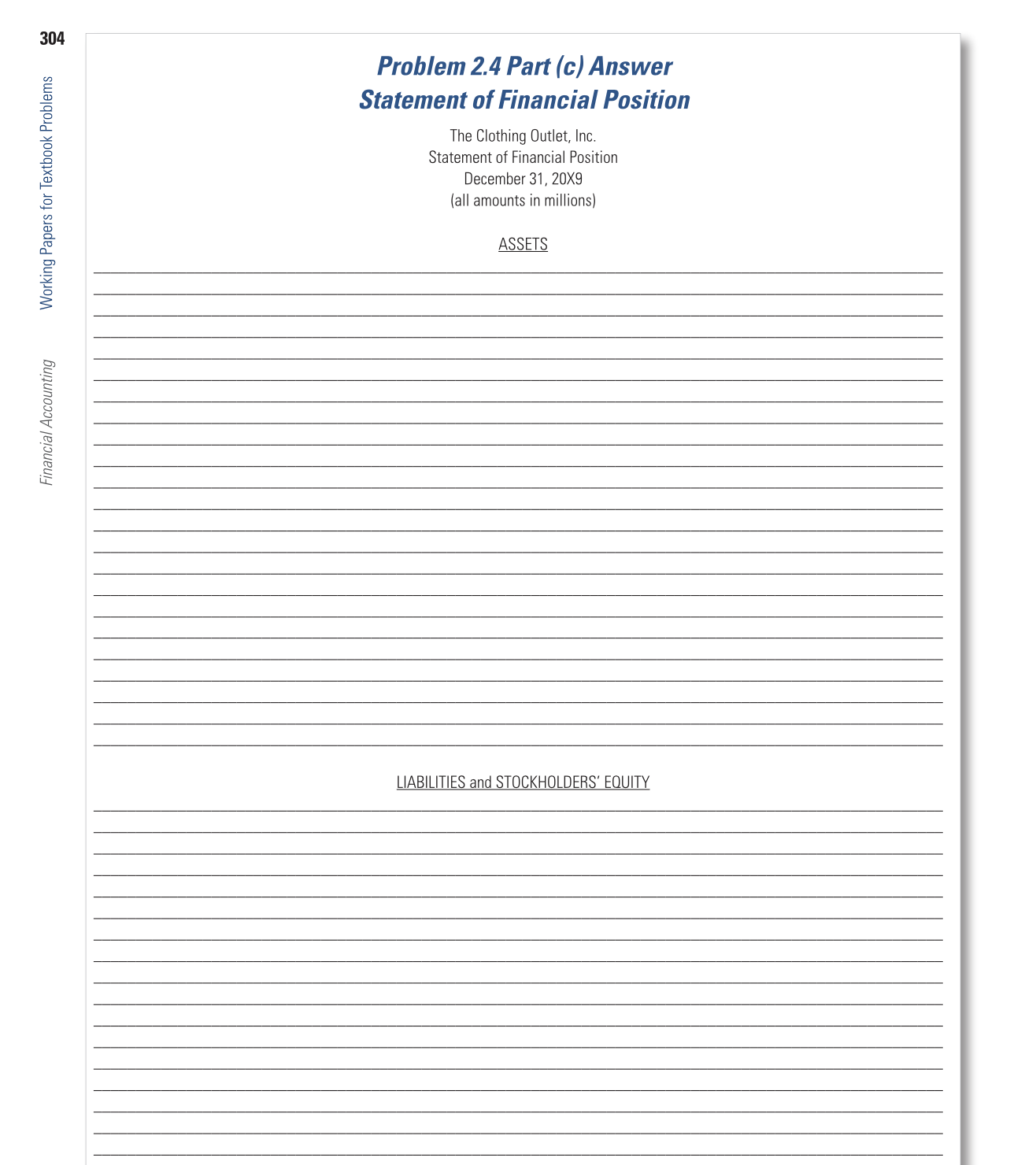  304 Problem 2.4 Part (c) Answer Statement of Financial Position The