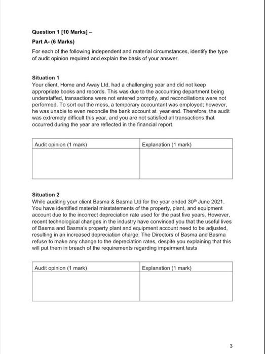  Question 1 [10 Marks] - Part A- (6 Marks) For each