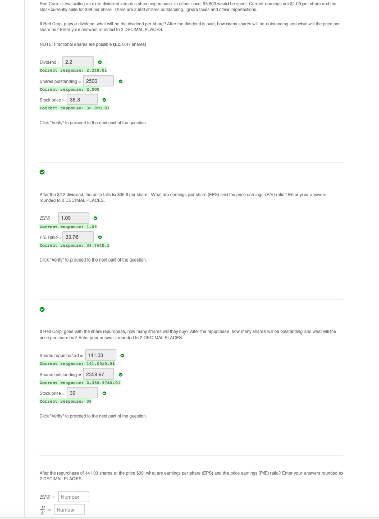  Red Corp. is evaluating an extra dividend versus a share repurchase.