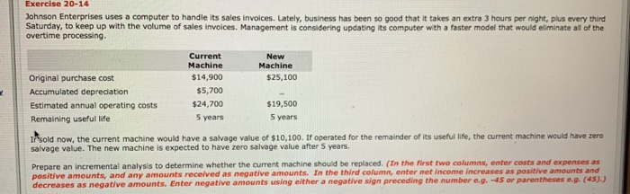  Exercise 20-14 Johnson Enterprises uses a computer to handle its sales