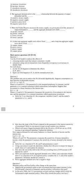 1. a housing market crash that reduces consumers wealth 2. consumers using