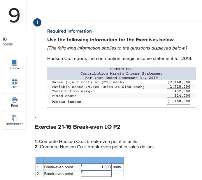 statement LO P2 10 Zhao Co. has fixed costs of $354,000. Its