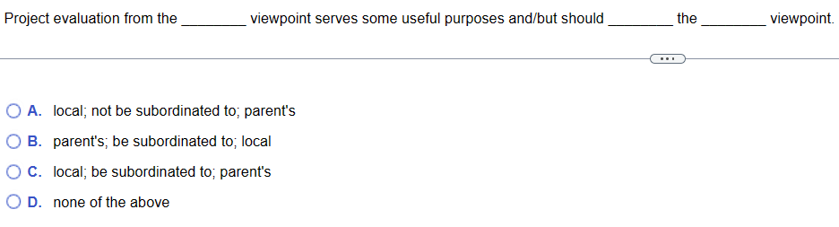  Project evaluation from the viewpoint serves some useful purposes and/but should