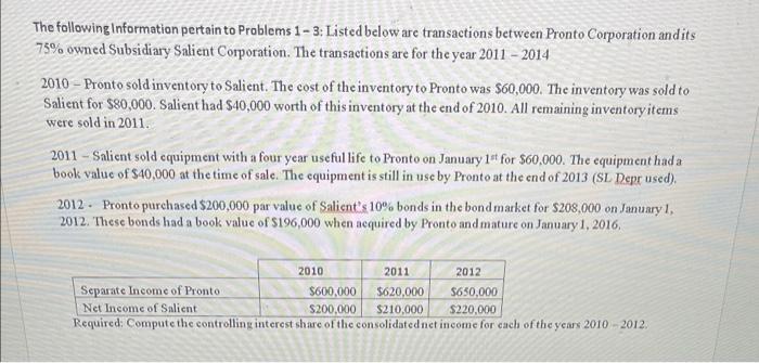 show working The following Information pertain to Problems 1 - 3: Listed