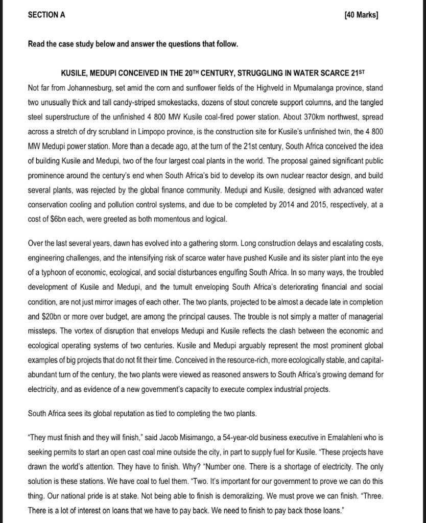  Read the case study below and answer the questions that follow.