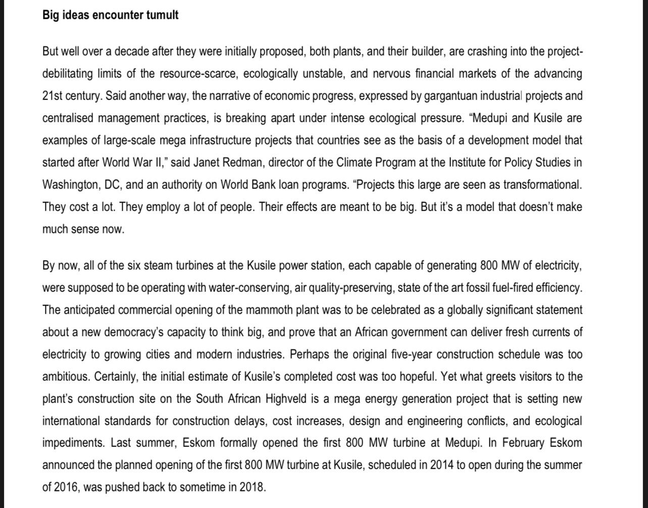 KUSILE, MEDUPI CONCEIVED IN THE 20TH CENTURY, STRUGGLING IN WATER SCARCE 21\$T