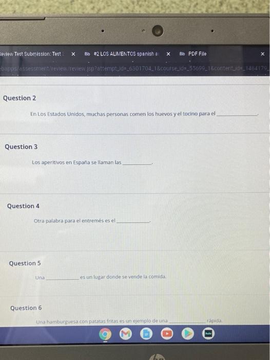 This is spanish. Please help Review Test Submission: Test Bb 2 LOS