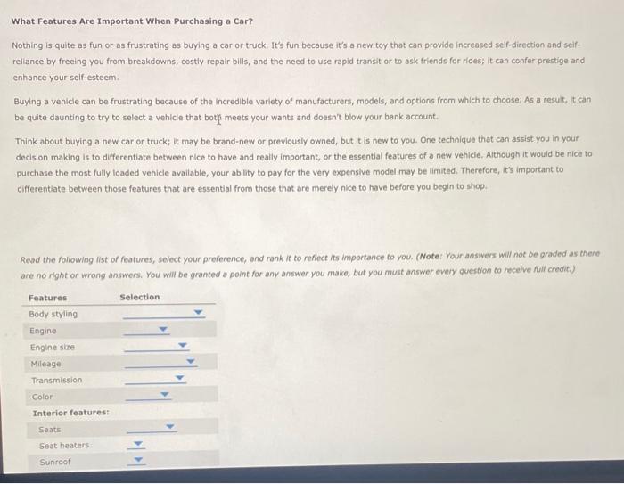  What Features Are Important When Purchasing a Car? Nothing is quite