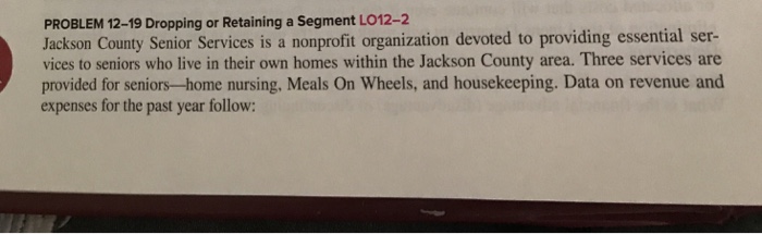 PROBLEM 12-19 Dropping or Retaining a Segment L012-2 Jackson County Senior