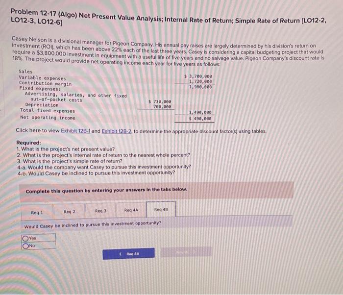 of the last three years. Casey is considering a capital budgeting project