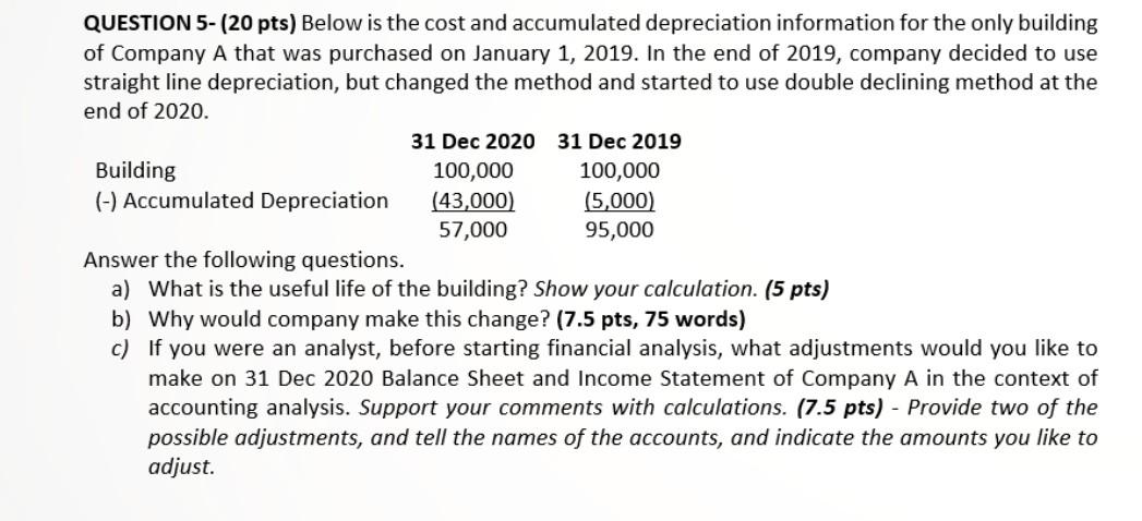 subject financial statement analysis Act 450 QUESTION 5-(20 pts) Below is